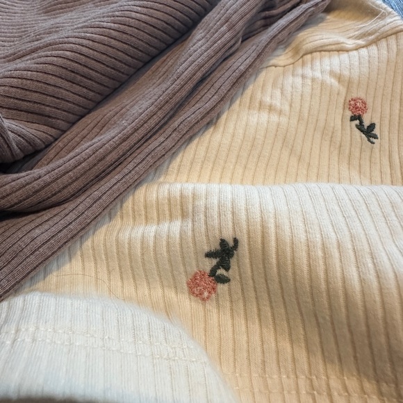 American Eagle Hey Baby Ribbed Tee Cream Crewneck Top Floral Brown Bundle - Picture 2 of 2